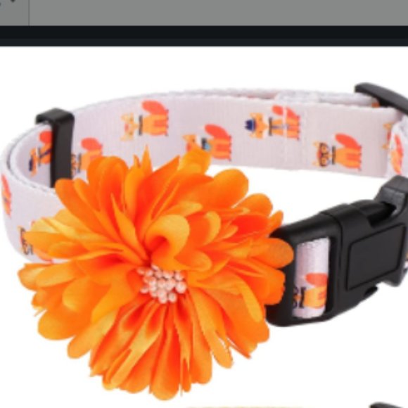 New Dog Collar, Grey with Foxes, Orange Adorable Flower
